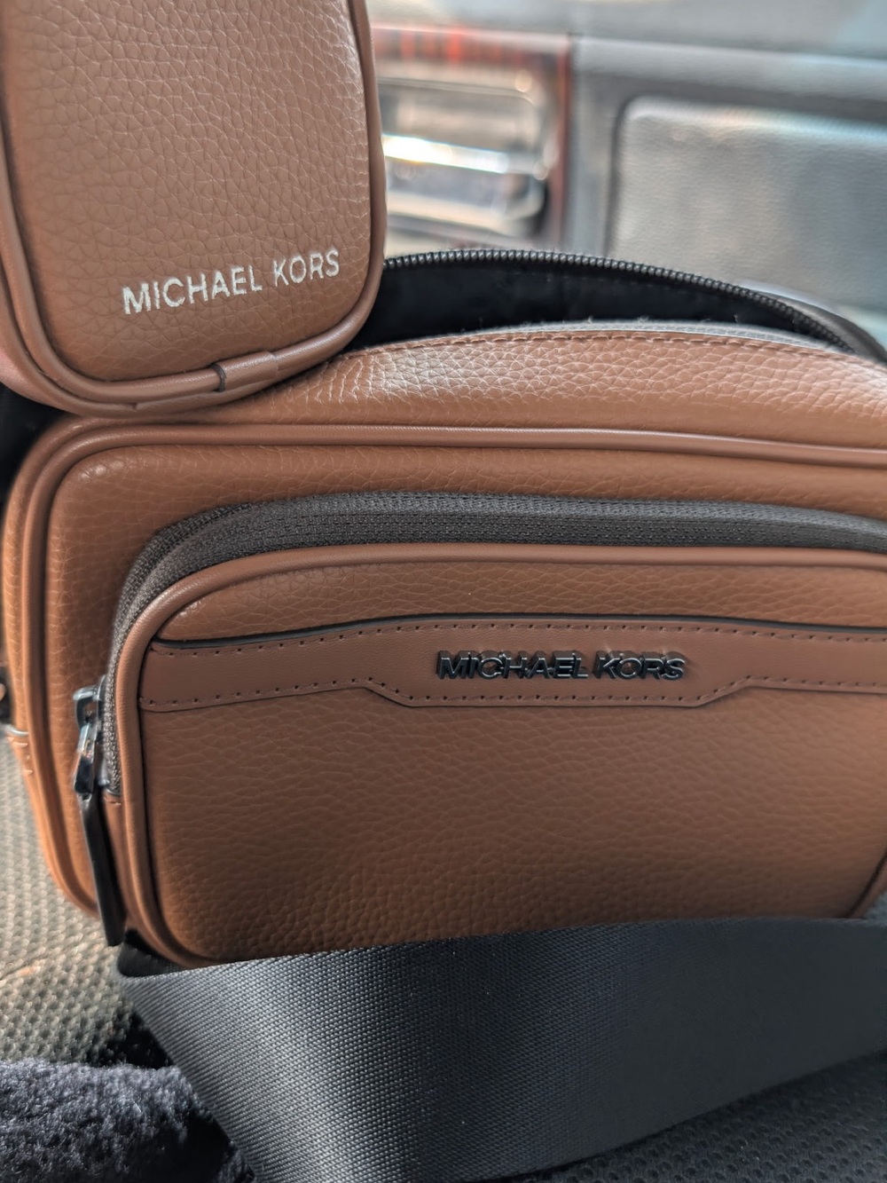Michael Kors Brown Pebbled Leather Belt Bag with Black Strap